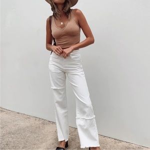 Princess Polly OUTCAST STRAIGHT LEG PANEL JEANS WHITE Size 2